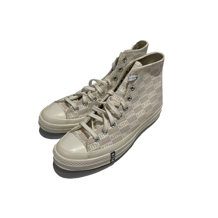 Converse Kith X Chuck 70 High Natural Monogram Unisex Sneakers Cream Egret 171865C