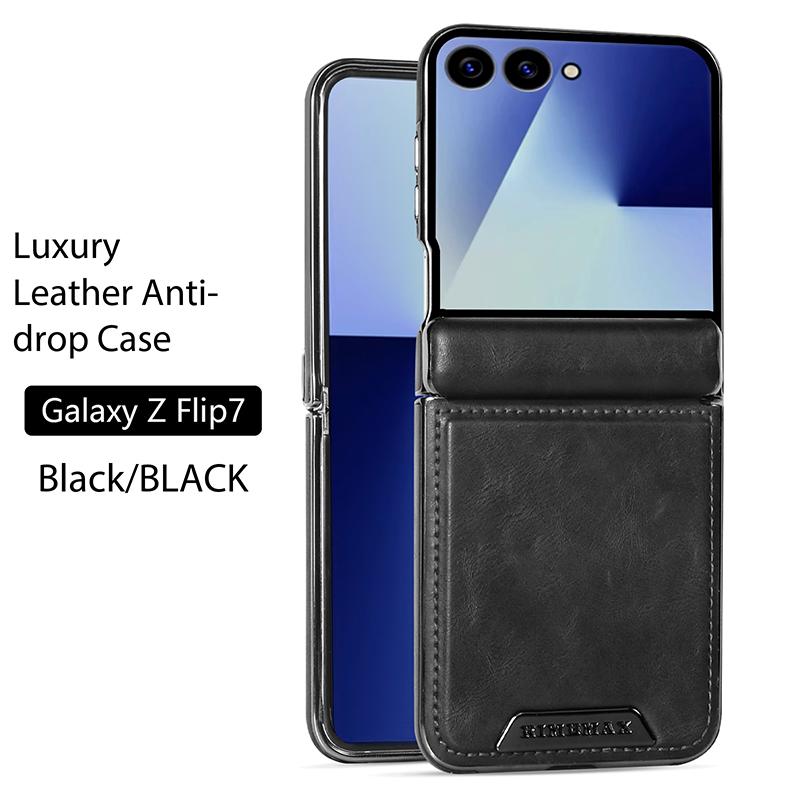 Luxury Business Magnetic Leather Phone Case for Samsung Z Flip 7 6 5 Central Axis Protection Shockproof For Magsafe Slim Cover