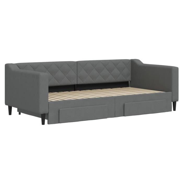 VidaXL Lit de jour avec gigogne et tiroirs gris foncé 90x190 cm tissu 3197473