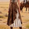 Women’s Unique Street-style Denim Skirt with A Retro Western Vibe Featuring Suede and Lace Panels
