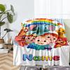 Custom Name Cocomelon Theme Printed Blanket - Perfect for Couch, Bed, Travel & Outdoor Use | Machine Washable, Cozy & Durable.