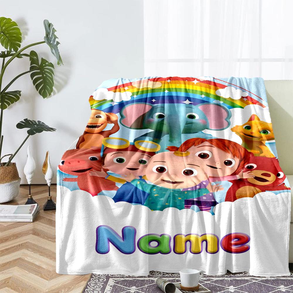 Custom Name Cocomelon Theme Printed Blanket - Perfect for Couch, Bed, Travel & Outdoor Use | Machine Washable, Cozy & Durable.