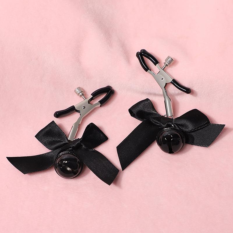 1 Pair Bondage Bowknot Small Bell Nipple Clamps Exotic Accessories Sexy Metal Breast Stimulation Hairball Sex Toys For Women