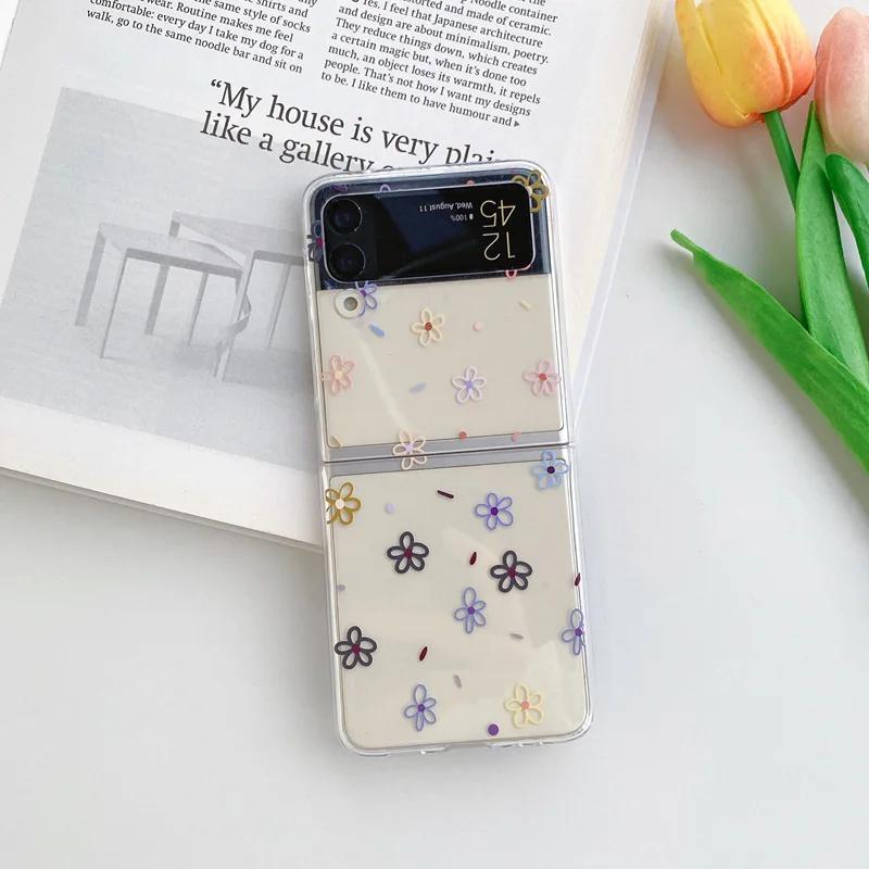 Módní Květinové Průhledné Pouzdro pro Samsung Galaxy Z Flip 6 ZFlip 5 Květinový Průhledný Kryt pro Samsung ZFlip 4 Z Flip 3 Fundas Skins