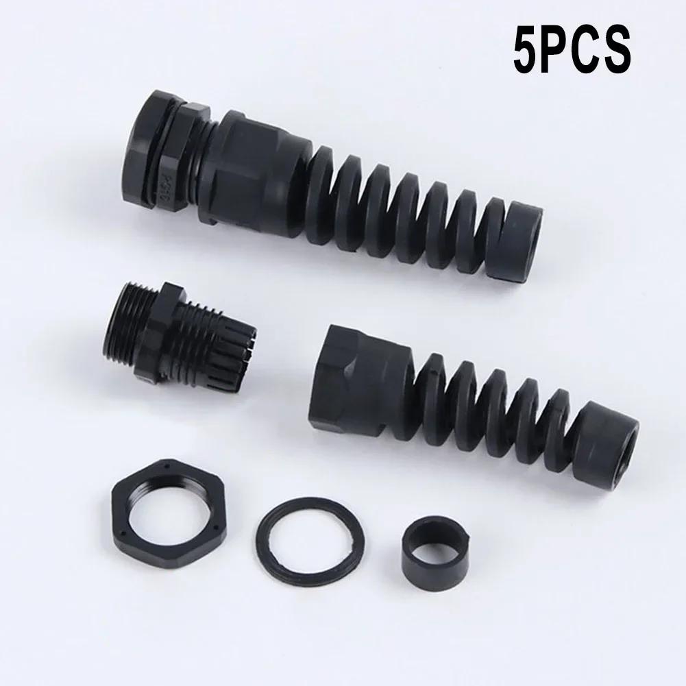 Cable Connectors Cable Glands Waterproof IP67 Plastic 5pcs Black Or White Easy To Tighten PG7 M12/PG9 M16/PG11