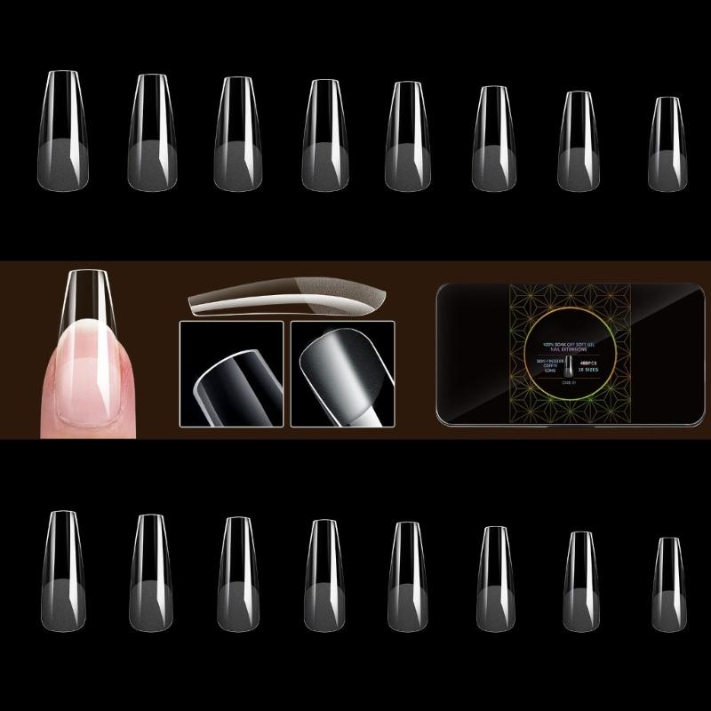 480 Pcs False Nails Tips Soft Gels Tips Semi-Frosted Nails Tips Full Cover Stick on Nails Press On Nails for Women Girl
