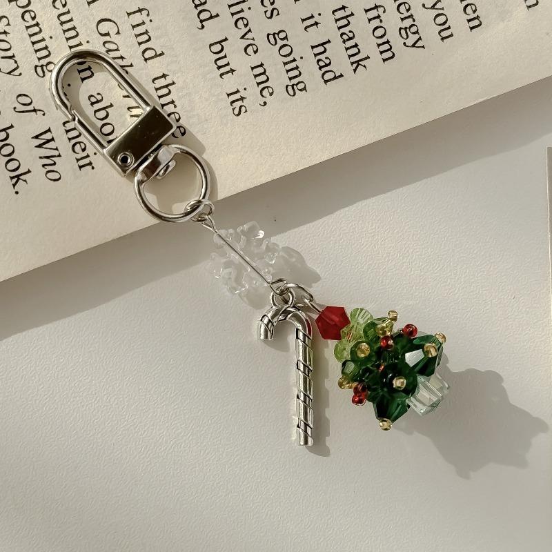 Christmas Tree Keychain Mobile Pendant Crystal Bead Earphone Hanger Christmas Snowflake Bag Hanger