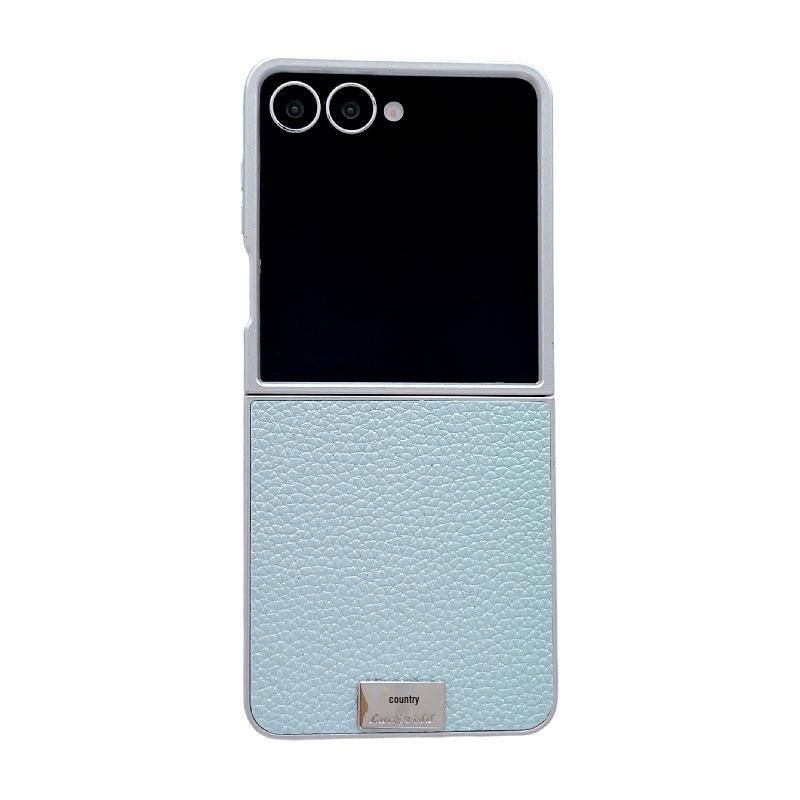 Silver Edge Lychee Pattern Samsung Z Flip7 Case, Drop-Proof, Anti-Scratch, Compatible with 5th/6th Gen
