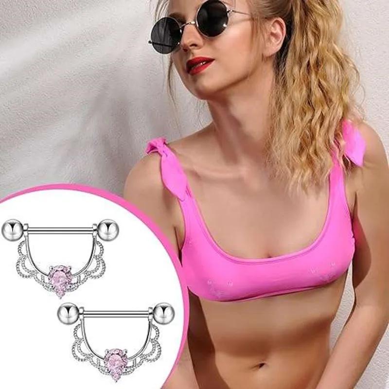 Rosa Herz Brustwarzenpiercing Stange Set Glänzende Kristall Brustwarzenringe Großpackung Für Frauen Blume Brustwarzen Schmuck Packung Piercing Teton Mengen