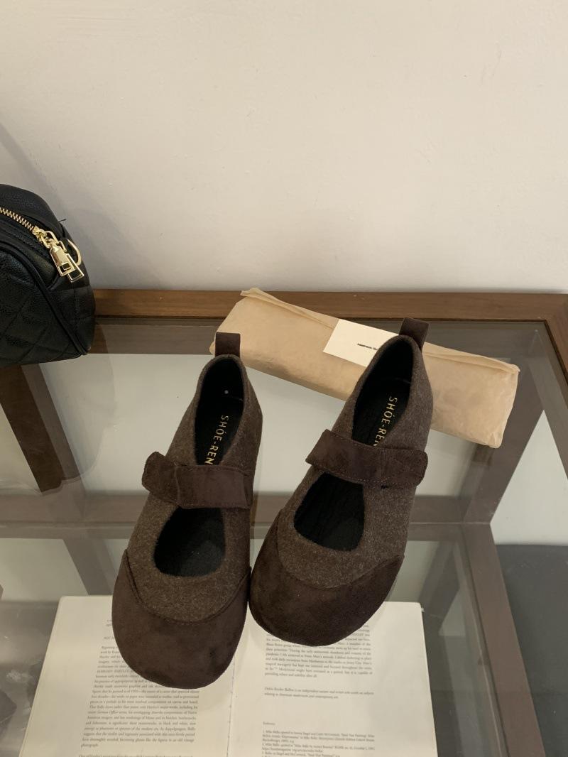 

French retro round head light mouth woolen gray single shoes women s 2025 autumn new with skirt flat Mary Jane shoes 39 темно-коричневого