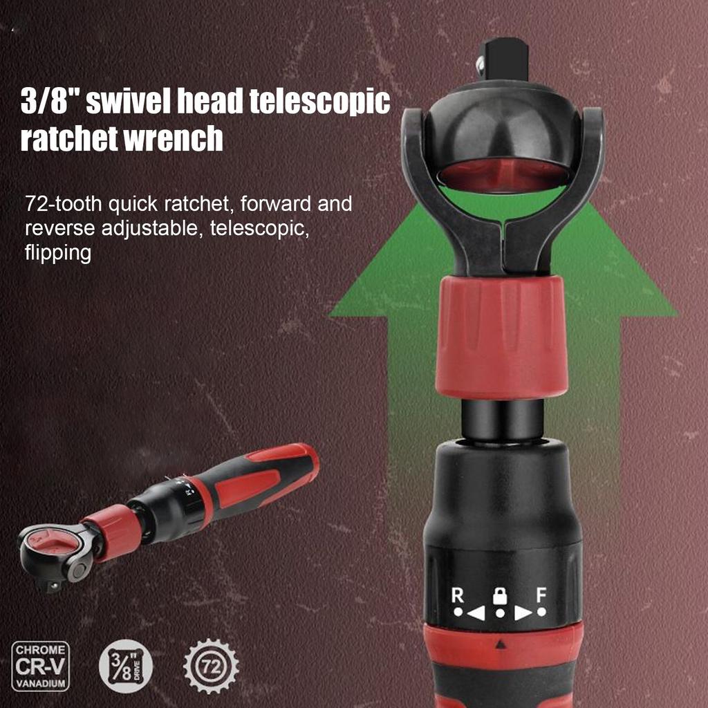 Cordless Ratchet 3/8-Inch Ratcheting Wrenches Ergonomic 72-Tooth Swivel Head Reversible On-Off Steel Socket For Bike Maintenance