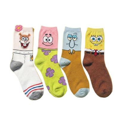 Calcetines de Personaje Bob Esponja Paquete de 4 Lindos Calcetines de Algodón Set Hecho en Corea