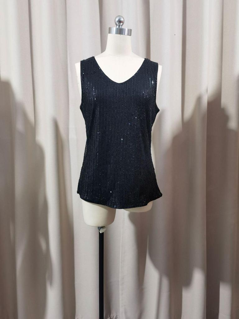 2026 Spring/Summer Women's V-neck Sequin T-shirt Vest