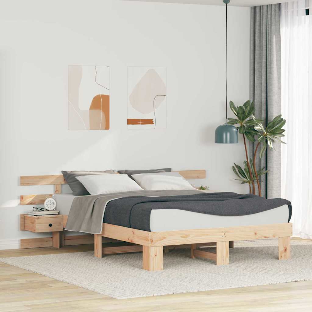 Bed Frame with Headboard Brown 140 x 200 cm Solid Pine Wood