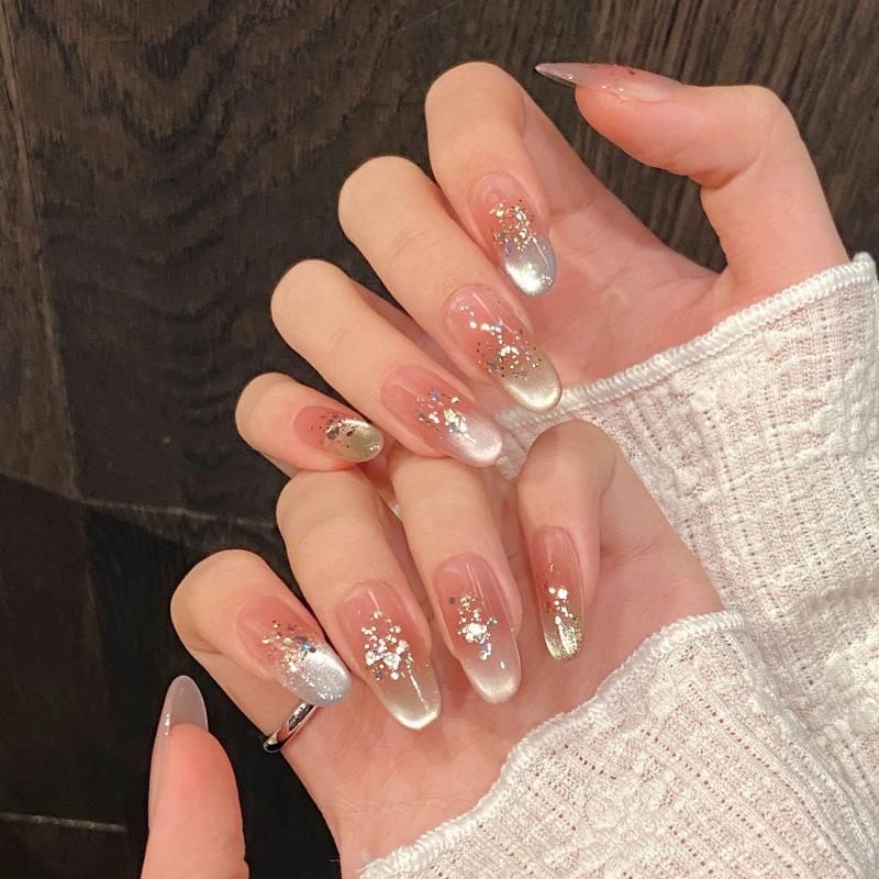 Genki Rainbow Cat Eye Flashy Blush Dopamine Handmade Wearable Nails