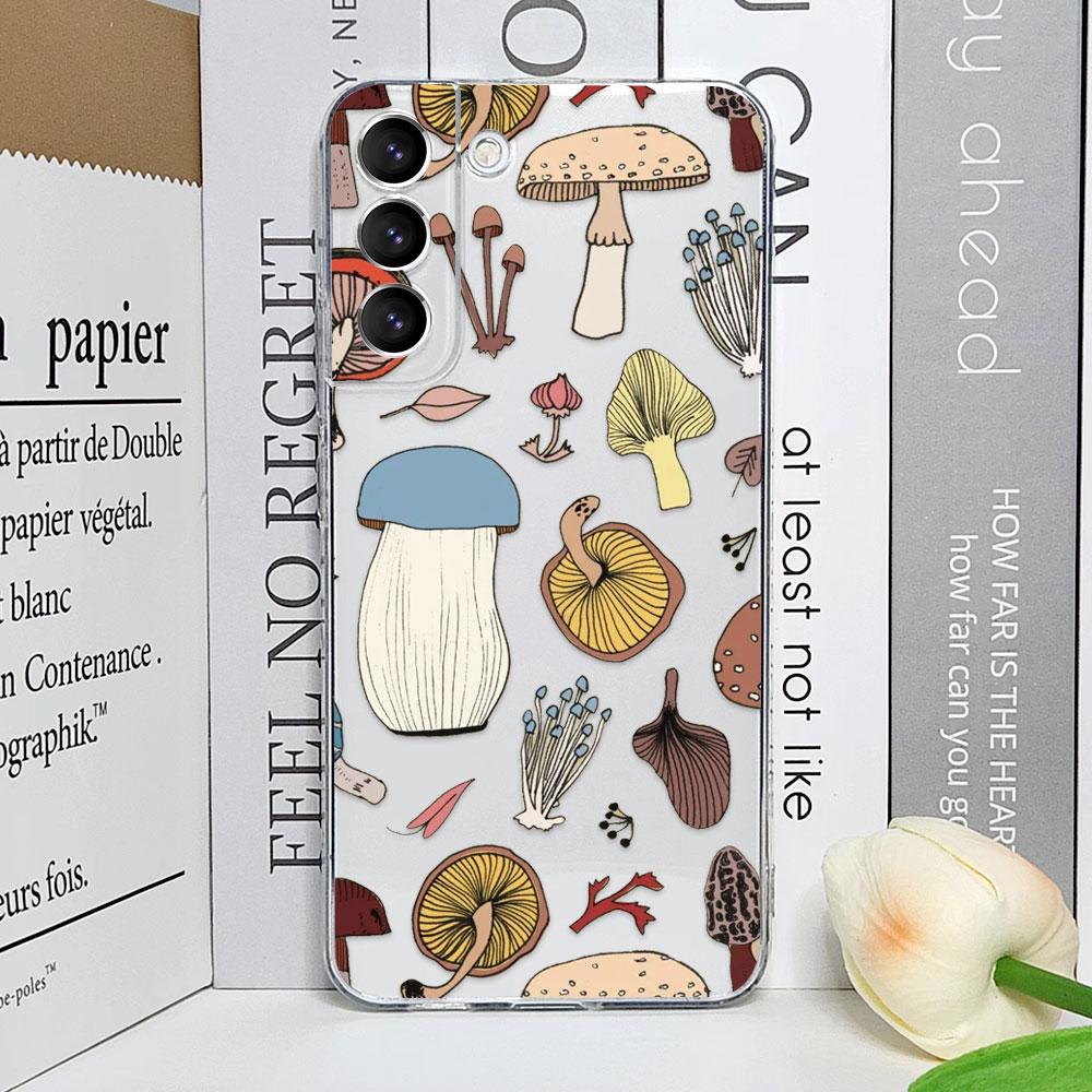 Cute Forest Fantasy Mushroom Phone Case for Samsung Galaxy S25 S24 S23 FE S22 Plus S21 Ultra Transparent Soft Covers Art Fundas