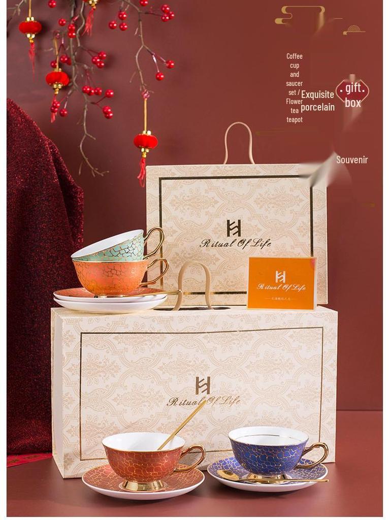 Vergoldetes Premium Knochenporzellan Kaffeetasse & Untertasse - Retro, Exquisit, Hochwertiges Geschenkset für den Hausgebrauch