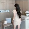 Summer New Pure Desire Sexy Pleated Spice Girl Hip Wrap Skirt Showing High Mesh One-word Shoulder Hip Wrap Dress