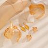 Gold Leaf Open Bracelet Ring & Earring Necklace Set - Women's Fashion Trend