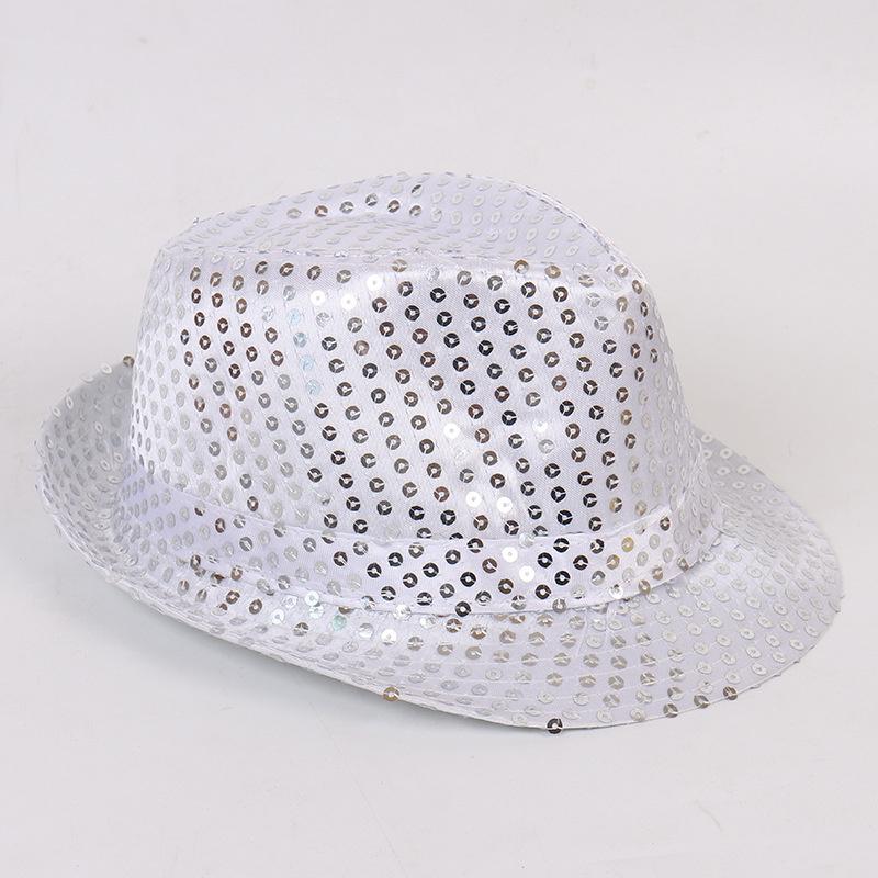Silver Sequin Top Hat Stylish Magician Jazz Stage Costume For Adults Party Show Prop For Halloween Christmas Gift