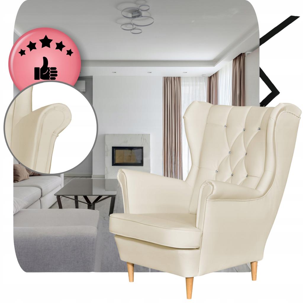 Fotel Uszak eko skóra Gaja Skandynawski Family meble beżowy kremowy