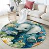 Pond Lotus Animals,Round Area Rug,Carpet Rug for Living Room Bedroom Sofa Playroom Decor,Non-slip Floor Mat