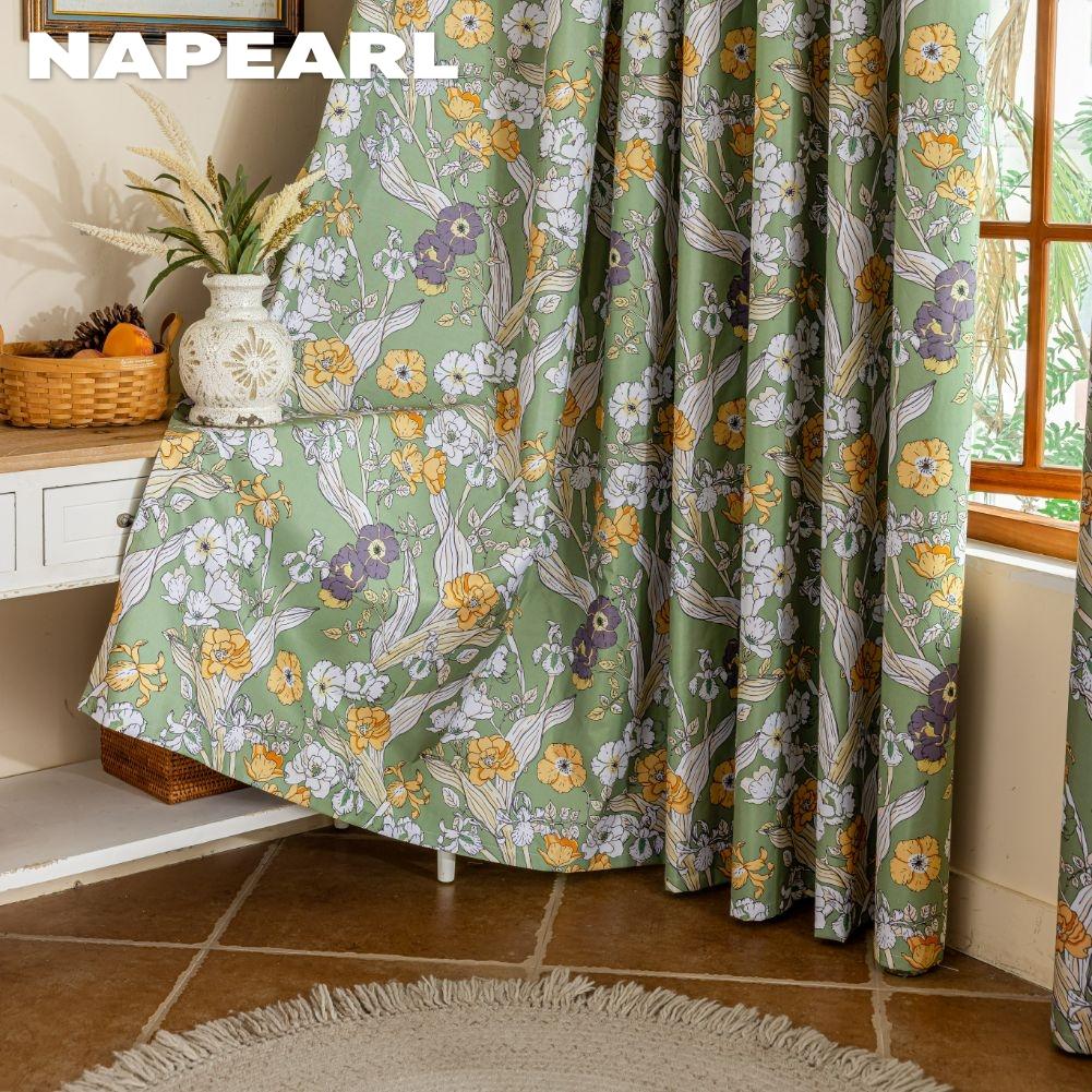 

1PC NAPEARL French Romantic Antique Style Curtains with Printed Full Blackout Curtains for Bedroom Living Room Balcony Window for Home Decor W100cm x L130cm зелений