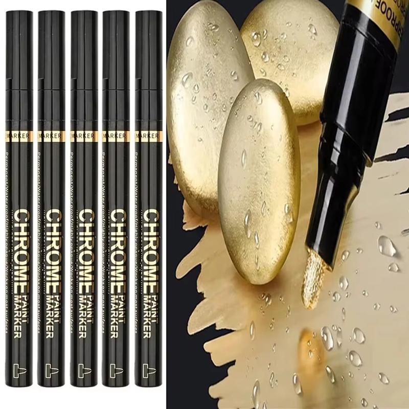 5/1pcs Chrome Pen Marker Mirror Waterproof Paint Repair For Rock Ceramic Glass Metallic Gold/Silver 2mm Nib