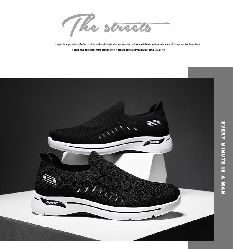 Men's Flyknit Breathable Slip-on Casual Shoes - Lightweight, Comfortable & Soft Sole Mesh Dad Shoes