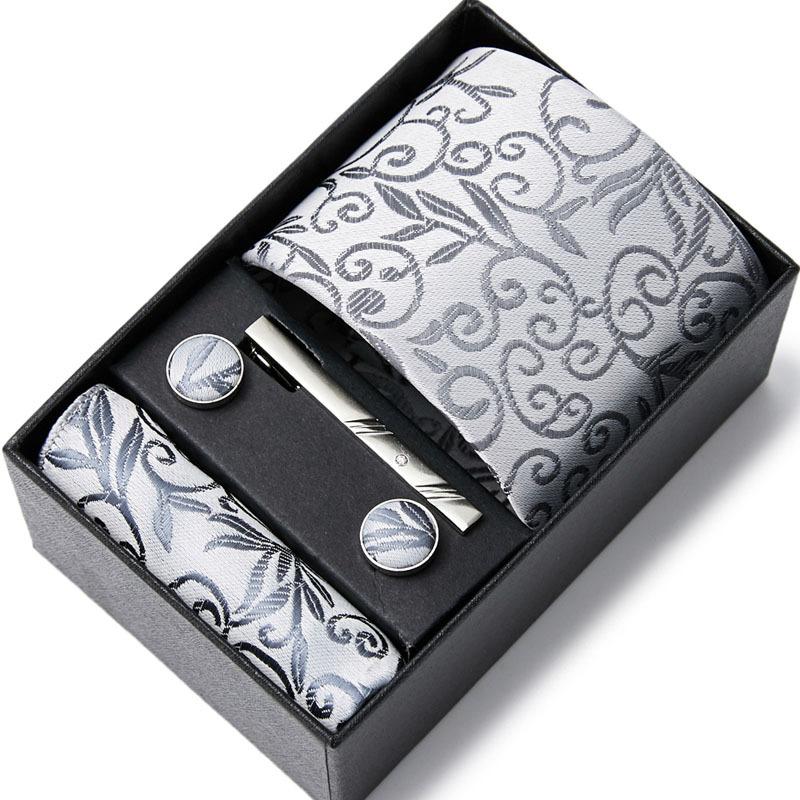Tie Men'S Business Professional Dress Suit Blue Striped Gift Box Polyester Silk 7.5Cm Business Gift