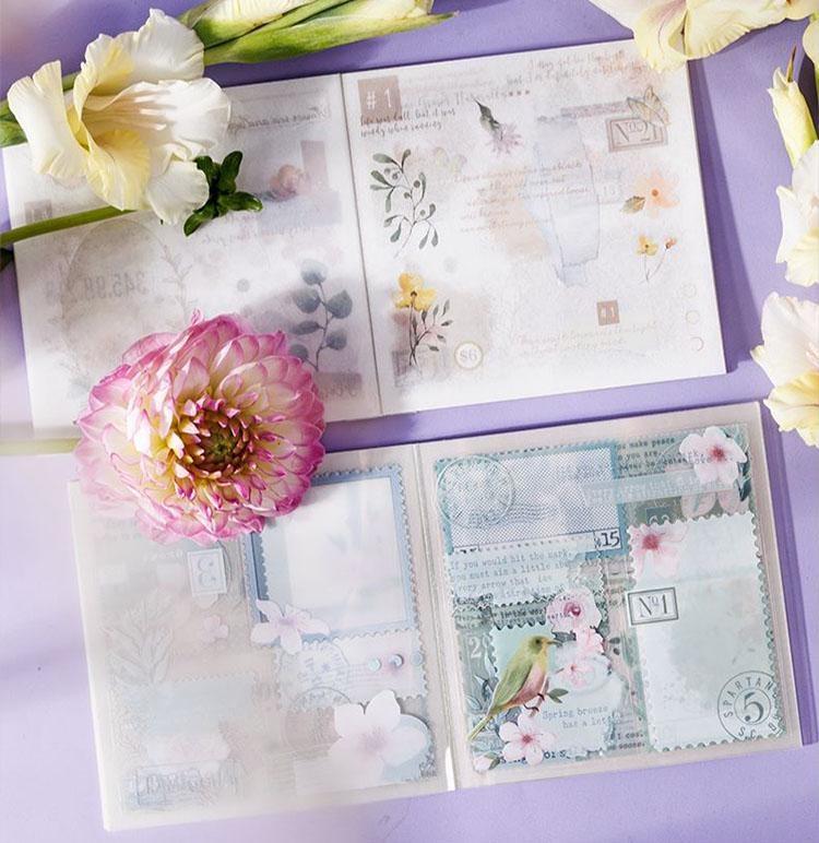 40Pcs/set Four-season Themed Dual-material Die-cut Flower Border Sticker Book DIY Junk Journal Scrapbooking Supplies Journaling Supplies