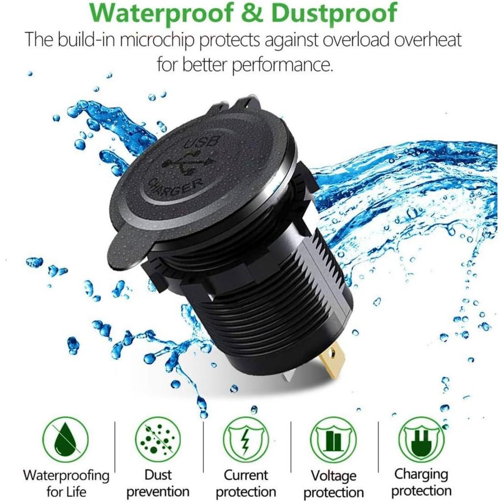 2Pcs Charger Car USB Socket 5V 4.2A Quick Charge with LED Display, Waterproof and Dustproof, 12V ~ 24V Vehicles Car Boat Motorcycle SUV Bus Truck Etc.