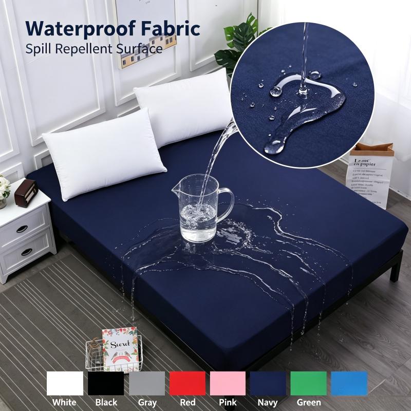Solid Plain Waterproof Fitted Sheet Mattress Protector Queen King Mattress Cover Anti-bacterial Bed Pad Cover (No Pillow Case)