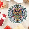 Vibrant Hand Painted Owl Wind Chime 3D Metal Garden Decor Colorful Outdoor Hanging Ornament with Swivel Hook Perfect for Thanksgiving