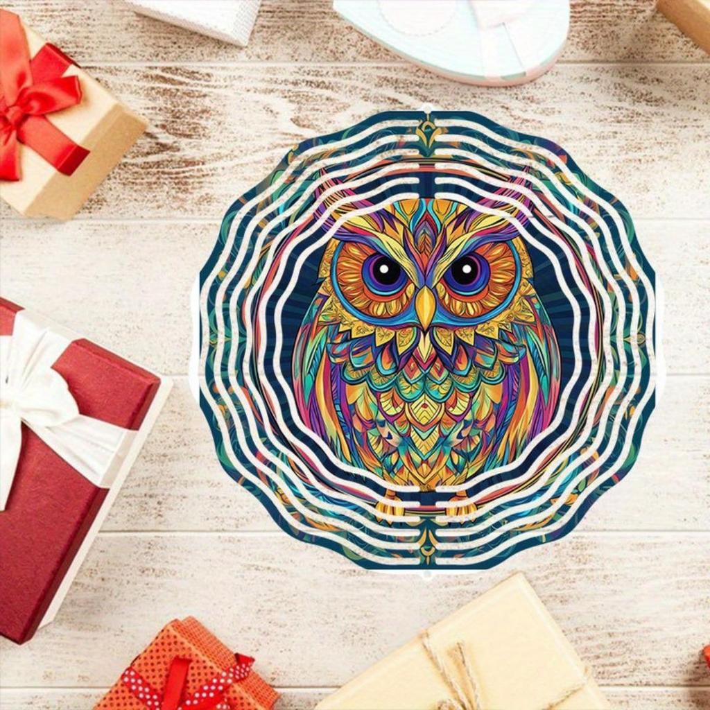 Vibrant Hand Painted Owl Wind Chime 3D Metal Garden Decor Colorful Outdoor Hanging Ornament with Swivel Hook Perfect for Thanksgiving