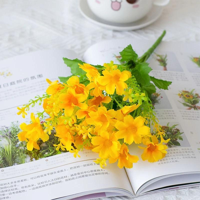 

2Pcs Artificial Fake Flowers Daisy Flower Outdoor UV Resistant Green Shrub Plants Indoor Home Wedding Decor DIY Garden Accessory 2Pcs жёлтый