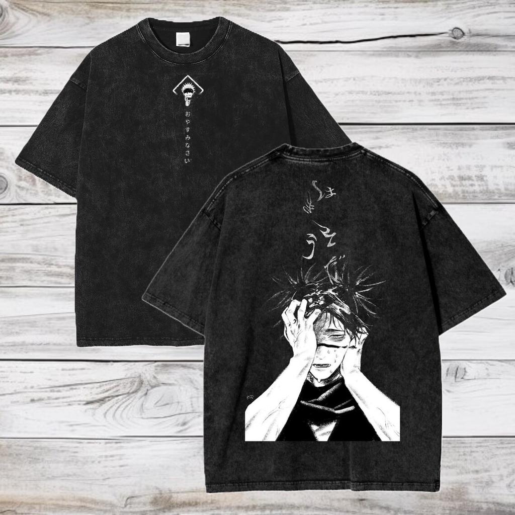 Camiseta Oversize Lavado Ácido Anime Jujutsu Kaisen Suguru Geto Camiseta Anime Hombre Mujer Regalo para Él Camiseta Hombre Camiseta de Algodón Negra