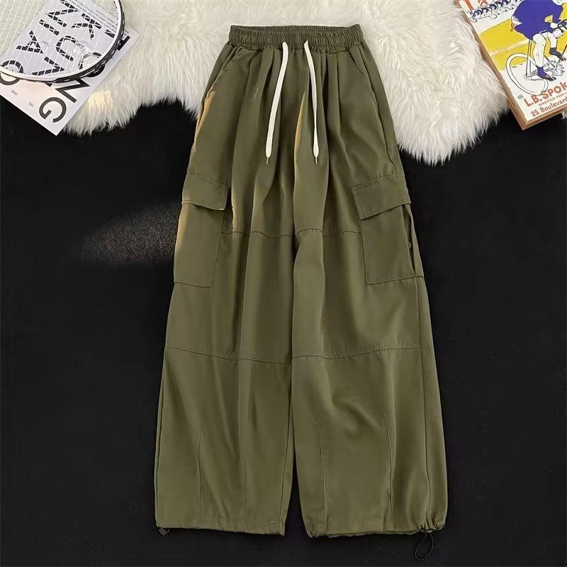

Solid color casual pants men s spring and autumn trendy brand multi-pocket wide-leg overalls men 3XL зелений