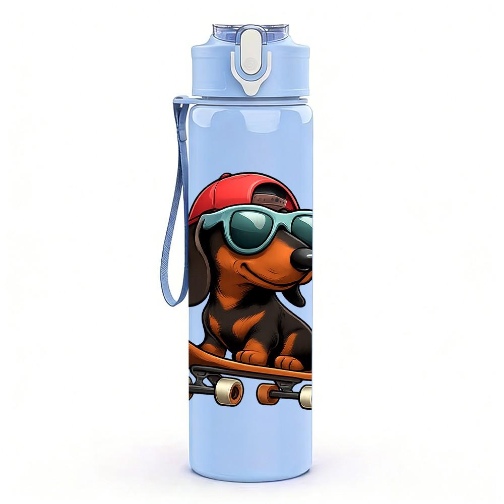 1PC Sunglasses Dachshund Puppy 750ml Color Plastic Sports Water Bottle Leakproof Flip Straw Lid Suitable for Sports Office Home Use