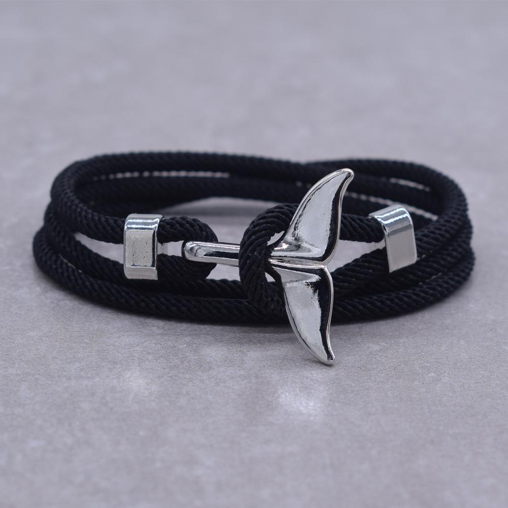 

Anchor Style Jewelry Ocean Silver color Whale Tail Charm Bracelet 2-3 laps Adjustable Rope Bracelets for Men Women Gifts