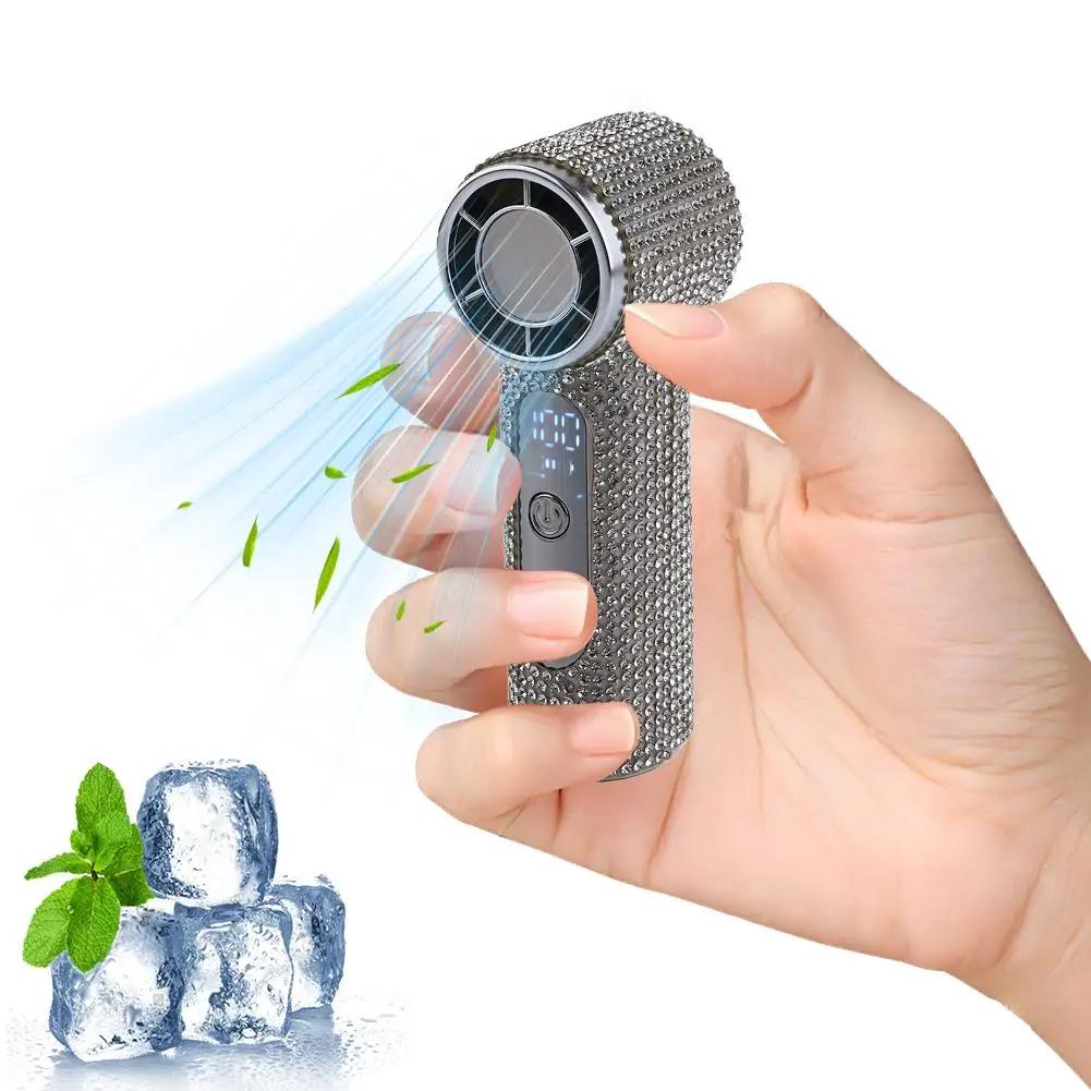 Summer Portable Handheld Mini Fan Diamond Design Powerful Outdoor Cooling Personal Display Mini Handheld Fan Fan Digital D8O9