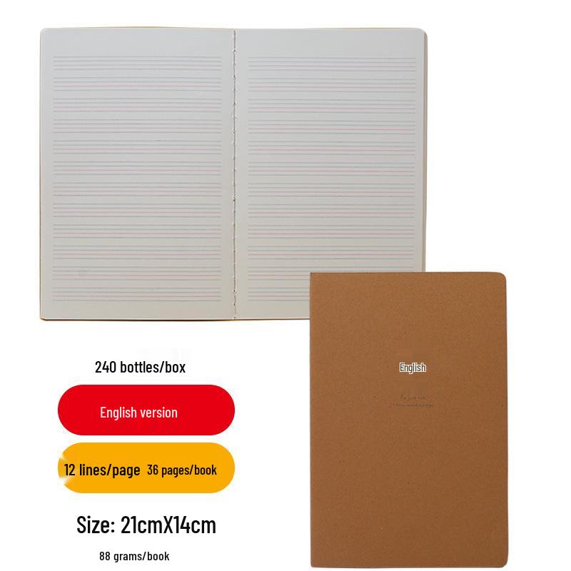 Top Student A5 English Writing Notebook, 16K Grid, Four-Line Practice, Middle School Kraft Paper Homework Book