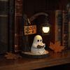 Country Style Halloween Display Hanging Ghost Night Light Resin Figurine Vintage Farmhouse Glowing Tabletop Ornament Cozy Atmosphere Warm