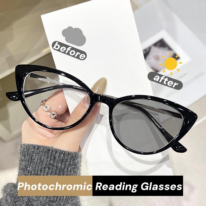 Outdoor Farbwechselnde Lesebrille Damen Herren Mode Cat-Eye Anti Blaulicht Photochrom Fernsichtbrille UV-Schutz