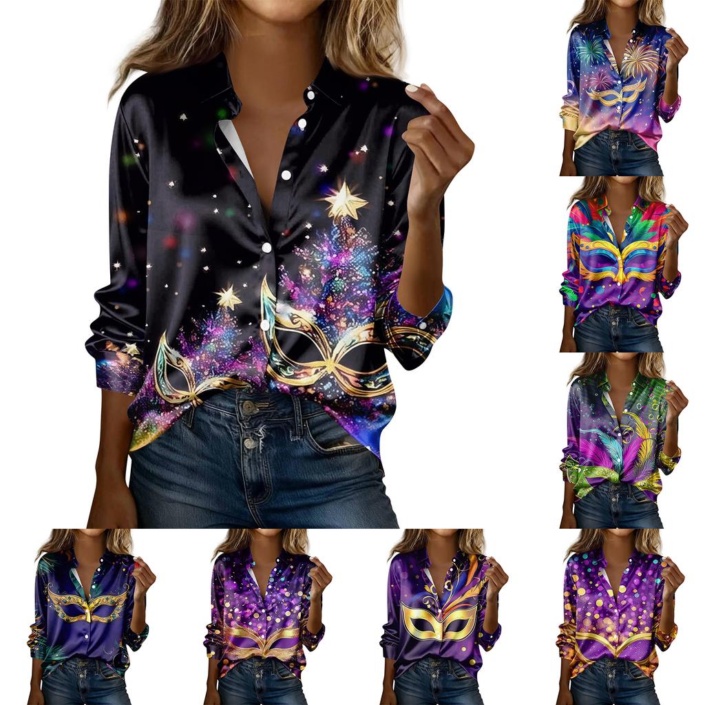 Women's Shirt Blouse Print Button Long Sleeve Casual Basic Shirt Collar Regular Top