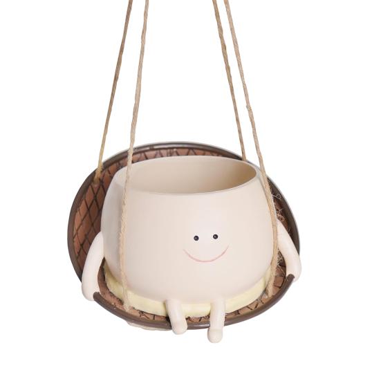 

Подвесной стул-качалка, горшок для цветов, очаровательный внешний вид, устойчивый к ультрафиолетовому излучению, домашний и уличный декоративный горшок с улыбающимся лицом, цветочный горшок белый