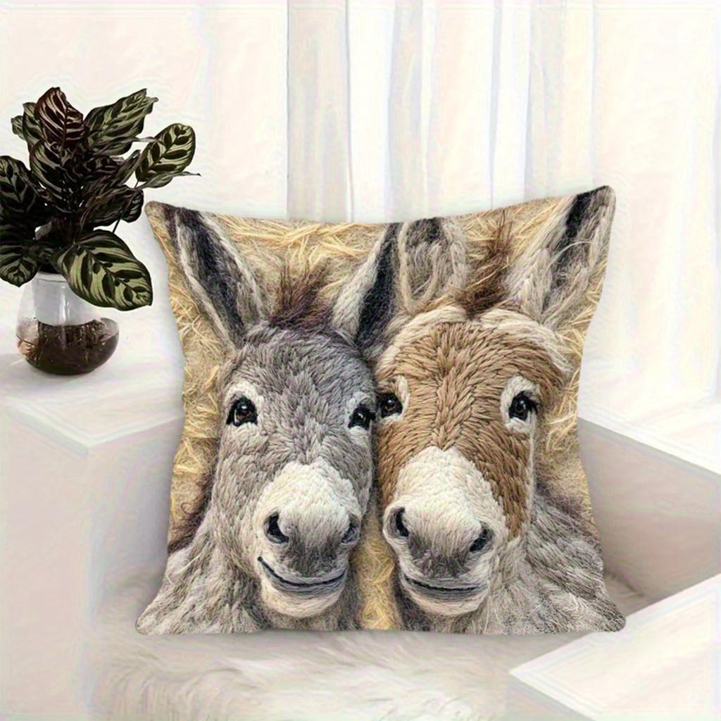 Animal Plush Pillow Cover For Living Room Decor With Short Fur Material