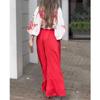 European & American Plus-Size Fashion Set: Long-Sleeve Top & High-Waisted Wide-Leg Pants