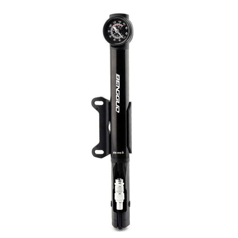 BENGGUO 160PSI Aluminum Alloy Bicycle Pump Double Cylinder with Pressure Gauge Portable Inflator for Bike E-Bike Basketball Black with air press