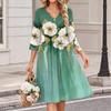 Women's Floral Print V-Neck Casual 3/4 Sleeve Dress